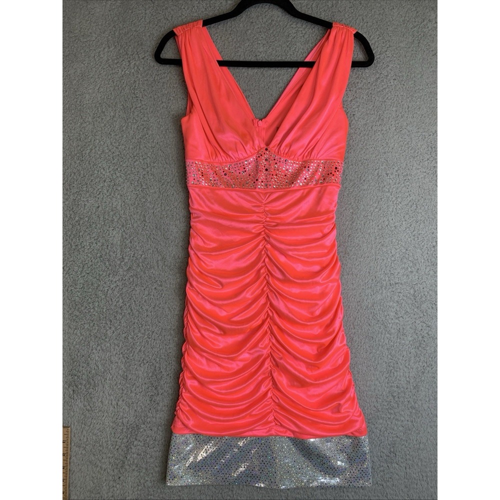 Pompous Girly Dress Woman's Size M‎ Hot Pink Lee Lee Self Rhinestone Cocktail